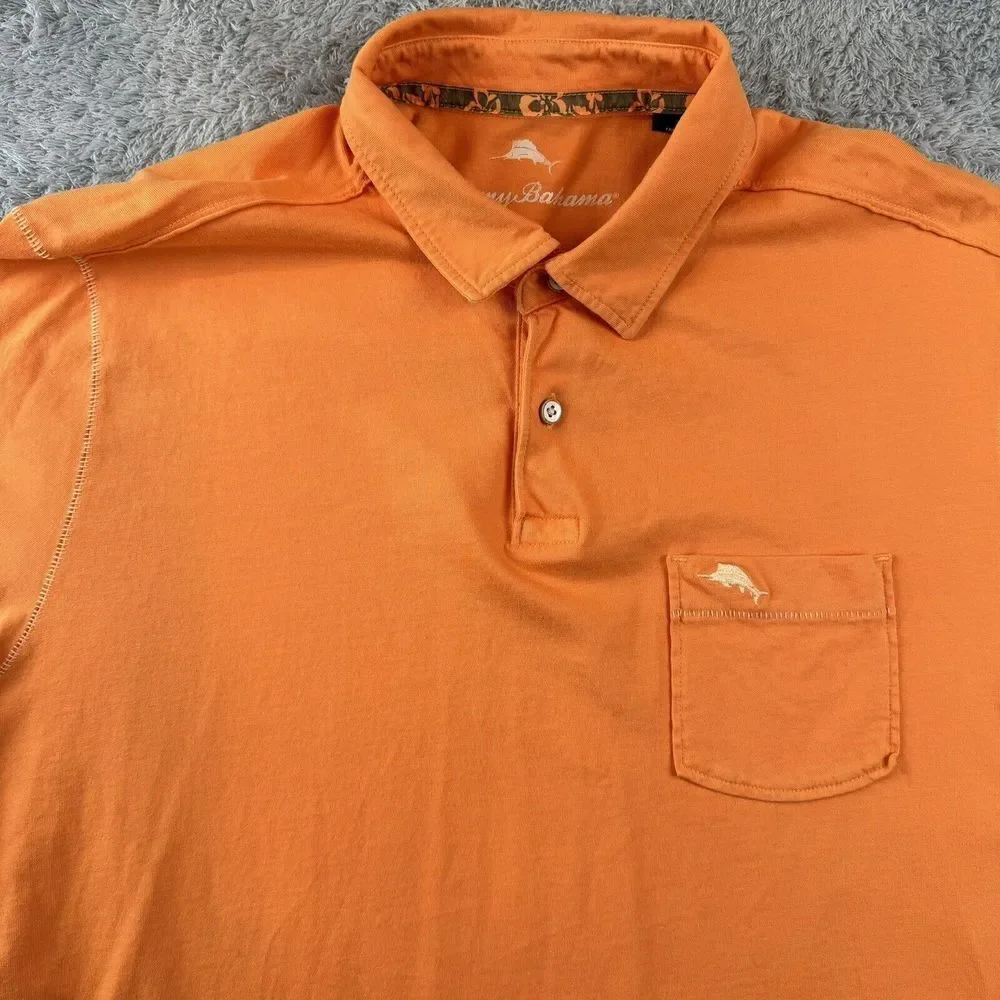 Tommy Bahama Mens Medium Short Sleeve Lightweight Pima Cotton Orange Polo Shirt - Picture 2 of 10